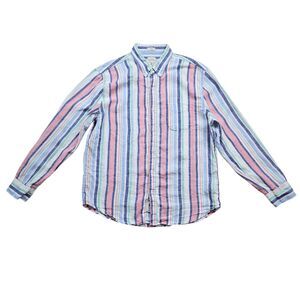 J Crew Slim Shirt Mens XL Striped Baird McNutt 100% Irish Linen Long Sleeve